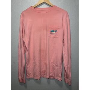 Vineyard Vines Men’s M Crew Neck Long Sleeve Cotton Pink Pocket Aztec
